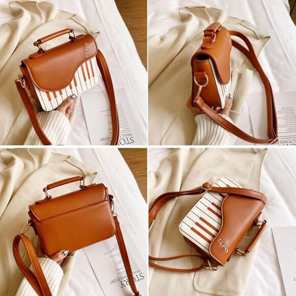 Women Piano Pattern Music Note Top Handle Satchel Mini Size Crossbody Tote Bag P - Picture 7 of 7